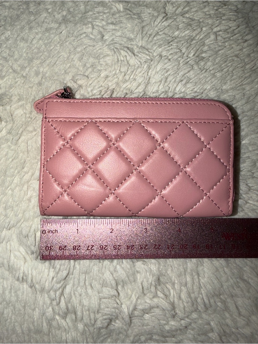 Quilted Pink Leather Zip Card Wallet